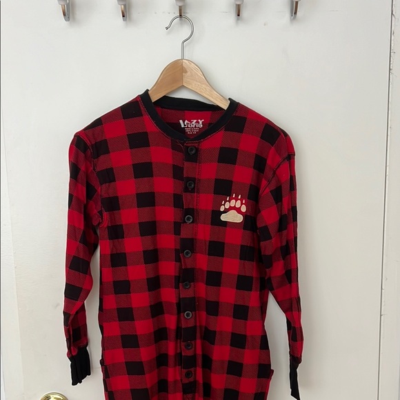 Red Plaid Kids One Piece Pajama - Picture 2 of 4